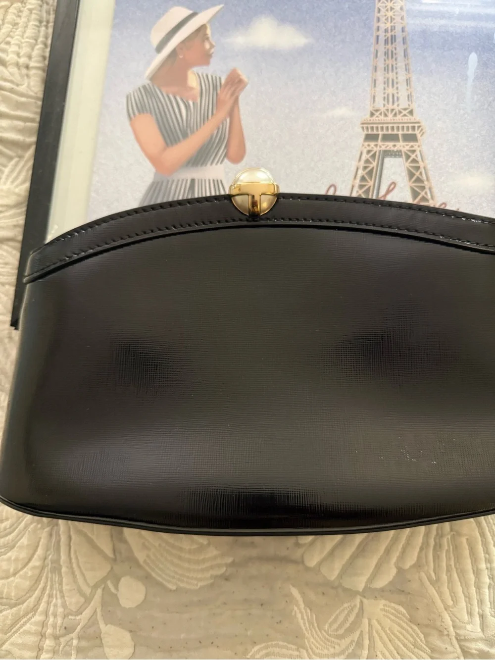 Ted Baker Black Patent Leather Tote with Gold Logo Disc